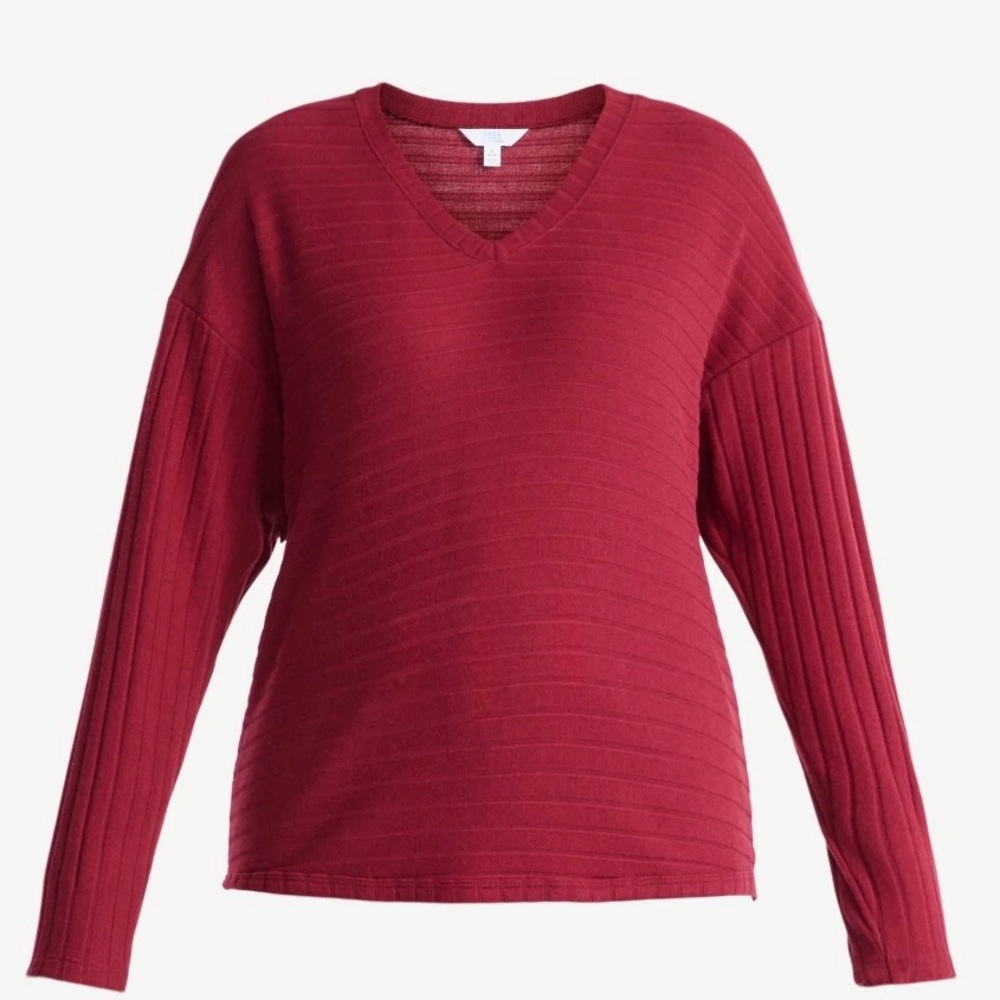 💕5/$15 Time and Tru Burgundy V-Neck Top, NEW